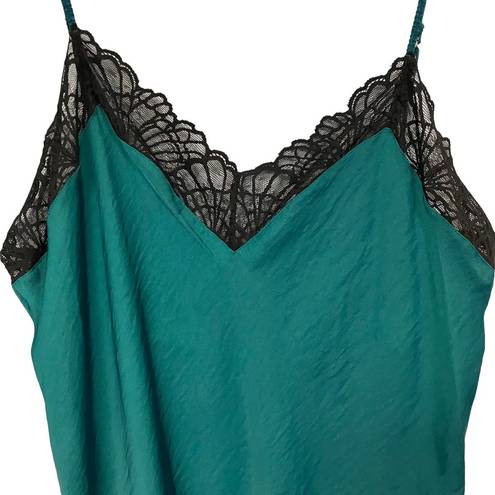 Natori Josie  Lingerie Satin Green Lace Trim Chemise Slip Size XL