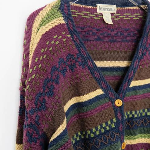 Aeropostale 1990s Vintage  Chunky Knit Exploded Knit Cardigan Sweater Small