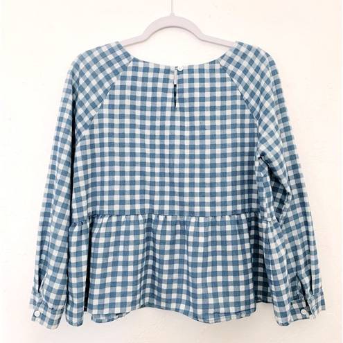 Anthropologie Mo:Vint New York by  Women’s Gingham Check Peplum Blue Top SZ Small