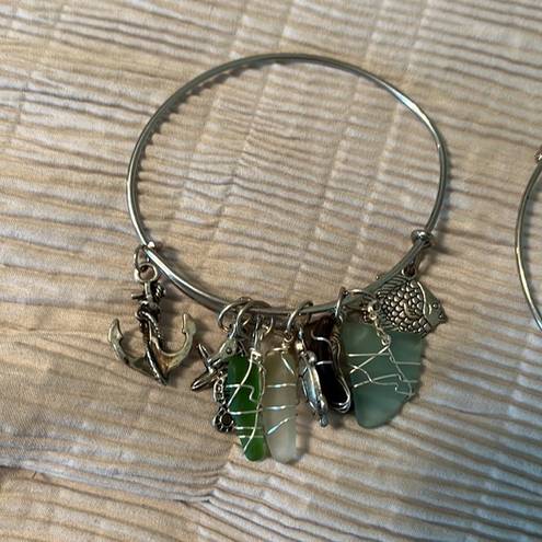 The Moon 5 silver Expandable Bangles.Sea glass,heart,I love you to  &‎ back