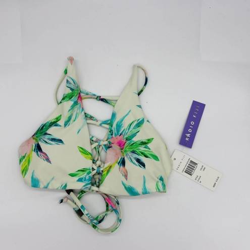 Radio Fiji NEW  Corona High Neck bikini top, Medium, floral cream