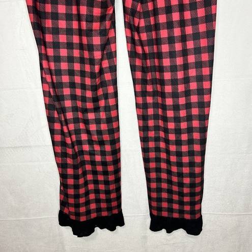 Simply Southern  Pajama Pants Red Black Check Lounge Ruffle Hem Sz M (28x29)