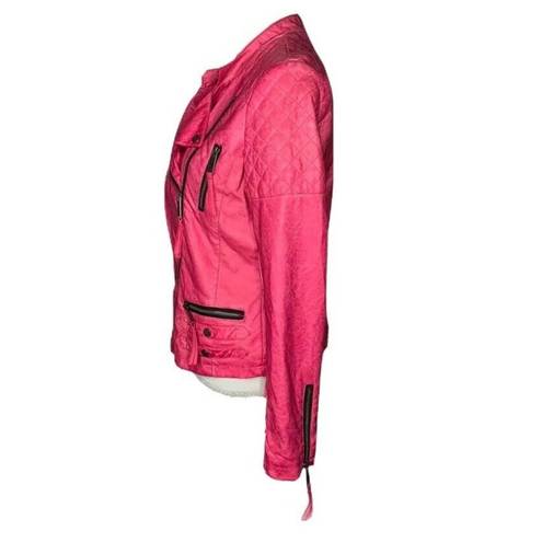 Miss Sixty Womens  M60 Hot Pink Faux Leather Distressed Motorcycle Jacket Size M