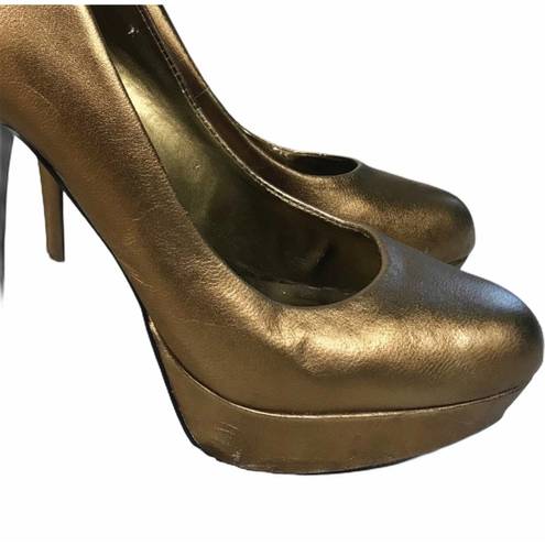 Kelsi Dagger  Bronze Pumps Leather Platform Round Toe Metallic 7.5 GUC