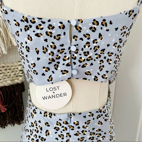 Lost + Wander  Wild Thing Animal Print Bias Midi Dress Blue Leopard Size L NWT