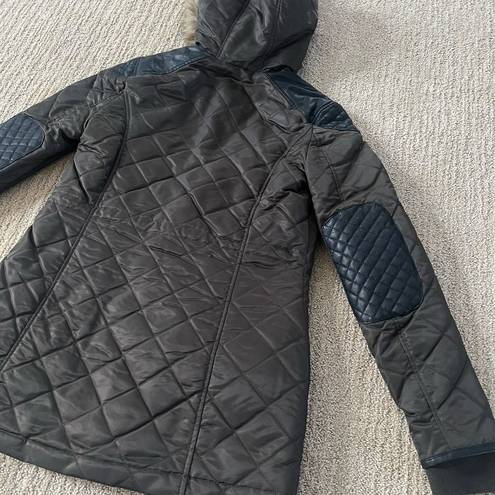 BCBGeneration  Dark Olive Quilted Winter Coat with Furry Hood