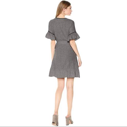 Moon River Heather Gray Blanket Stitch Linen Blend Ruffle Wrap Mini Dress