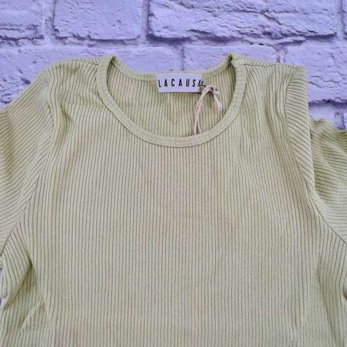 Lacausa NEW‎  by Anthropologie Sweater Rib Tee Fava Green Small Short Sleeve Slim