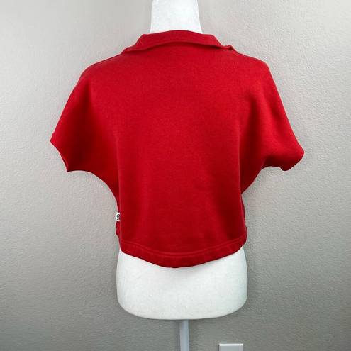 Good American  Red 3/4 Zip Short Sleeve Cropped Sweatshirt Size 0/XS Oversized