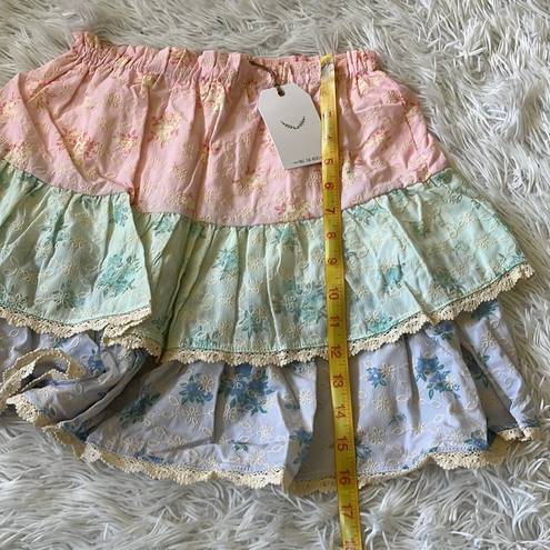 Free The Roses  Color Block Eyelet Trim Detail Mini Skirt in multicolor size XS