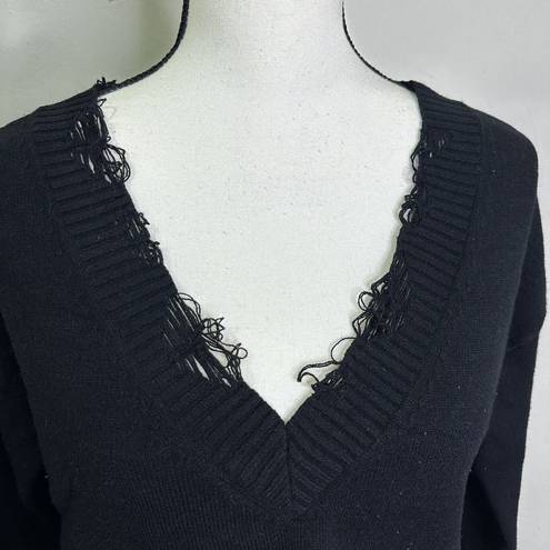 Wild Honey NEW  Dylan women's black V neck sweater w/distressed hems S oversized