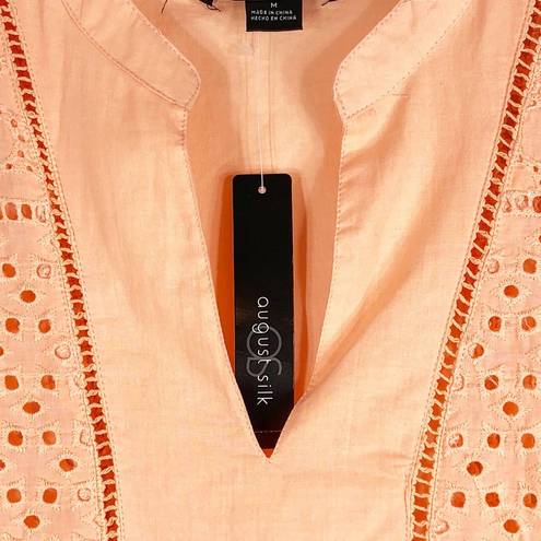 August Silk  Medium Top Orange Peach Eyelet Embroidered Sleeveless Tunic 840