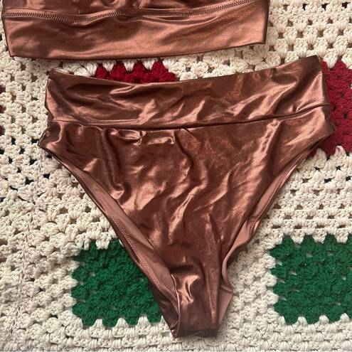 Aerie  Brown Metallic Bikini Swim Suit Two Piece Size Large