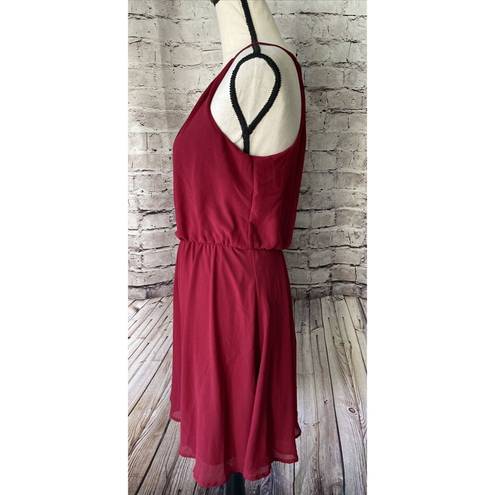 Alya Womens Dress Dark Red Fit Flare Sleeveless Knee Length Size M