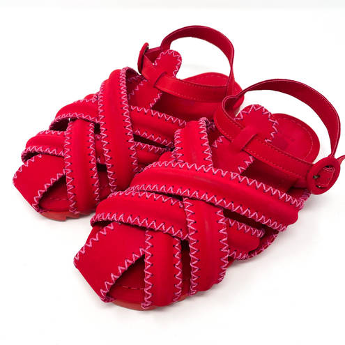 Farm Rio  Red Zig Zag Stitch Sandals 