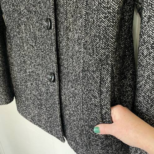 London Fog  Black & White Wool Blend Herringbone Tweed Button Coat ~ Women’s Sz M