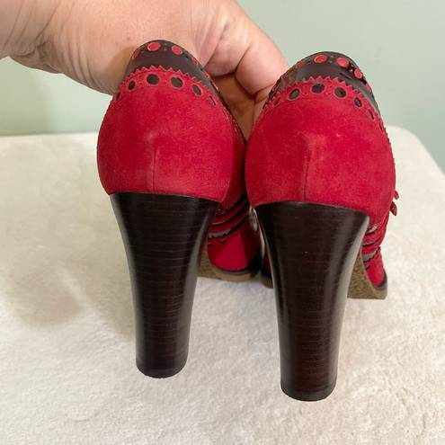 Juicy Couture  Women Red Leather Hole Buckle High Block Heel Mary Jane Shoes NWOT