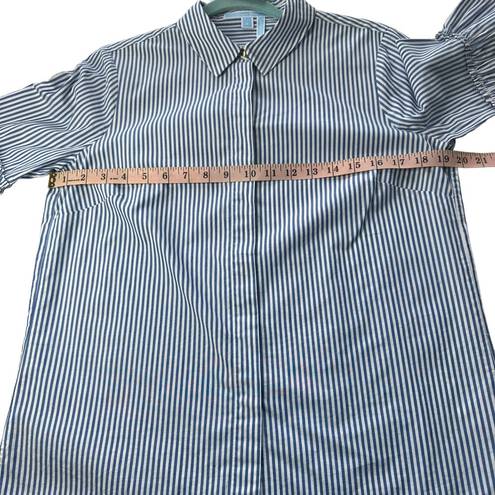 Draper James  Andrea Striped Button Down Ruffle Blouse Blue & White Size 8 Stripe