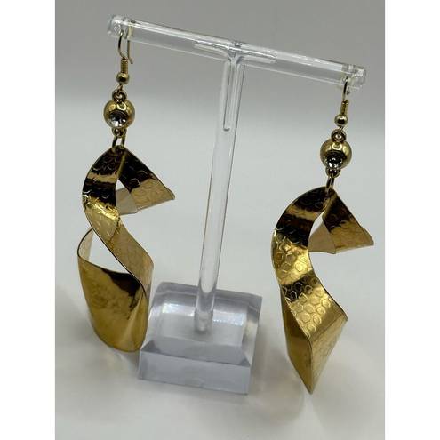 Twisted Golden Copper Toned Hammered Dangle  Earrings