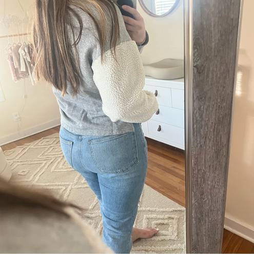 The Row all: grey cropped Sherpa-sleeved sweater