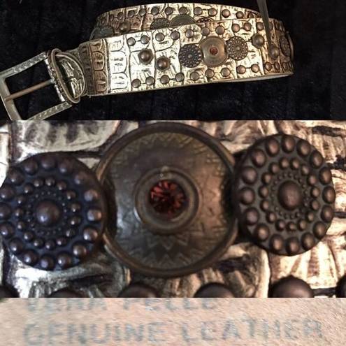 Vera Pelle  Authentic Leather Metal Stone Croc Belt