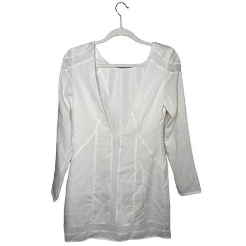 Finders Keepers  Turning Tables Long Sleeve Dress in White Size XS Sheer Paneled