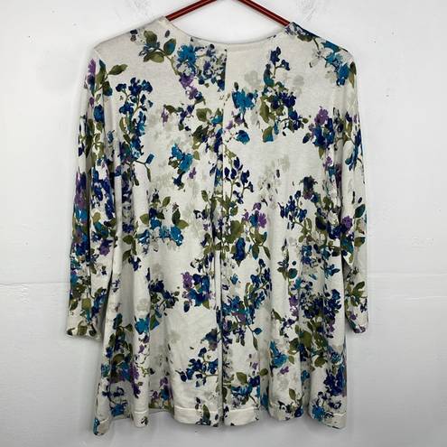 J.Jill  Pleated Back Floral Button Front Cardigan Sweater size Large