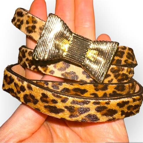 Kate Spade  New York leopard-print double Leather calf hair Gold Bow skinny belt