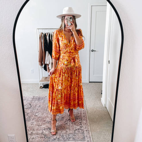 Petal and Pup  Orange Floral Tiered Midi Dress 