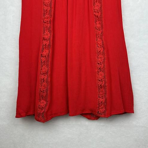 Alya Beautiful red summer Holter dress Sz Small Embroider details Back Keyhole