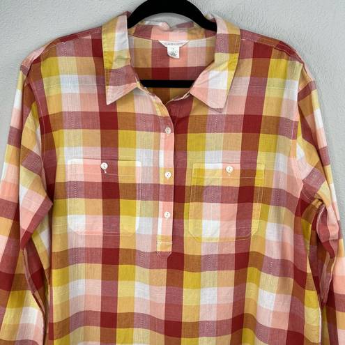 Caslon Colorful Plaid Long Sleeve Cotton Becca Tunic Top Rust Oversized Large NWOT