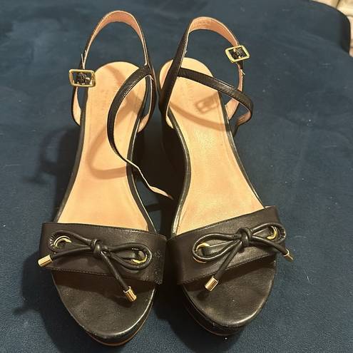 Kate Spade  ♠️ BLACK STRAPPY LEATHER PLATFORM WEDGE SANDAL WITH BOW 8M