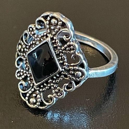 Onyx Vintage black  S925 silver plated ring size 6