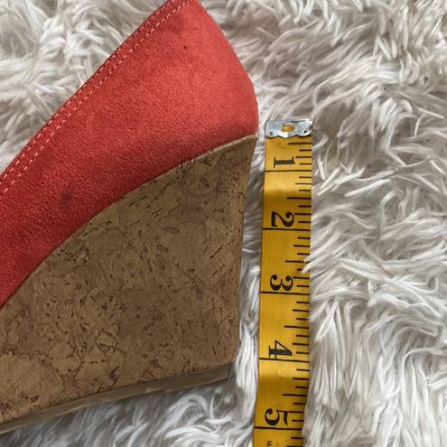 American Eagle New Orange suede peep toes wedge shoes, Size 7