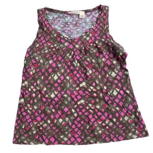 DKNY  Tank Top Womens Medium Brown Pink Cream Printed V-Neck Sleeveless Blouse