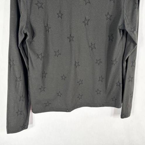 Rails  Medium Top Black Sheer Star Print Long Sleeve V Neck Cotton Women 1581