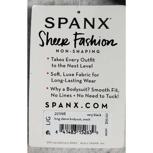 Spanx  Sheer Fashion Bodysuit Size Large Black Non Shaping Thong Layer Sexy New