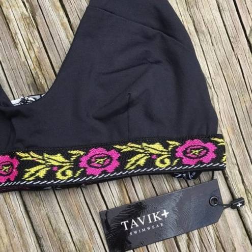 Tavik swim Black Floral Embroidered Tavik Deneuve Scoop Neck Bikini Top