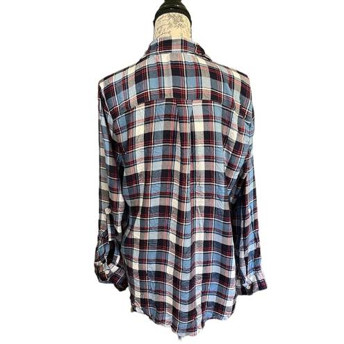 Blue Rain  Blue White Plaid Flannel Shirt Size X-Large