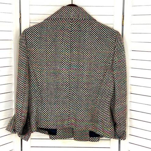 Doncaster  Neon Rainbow Silk Tweed Open Front Crop Blazer Jacket Black Multi 6