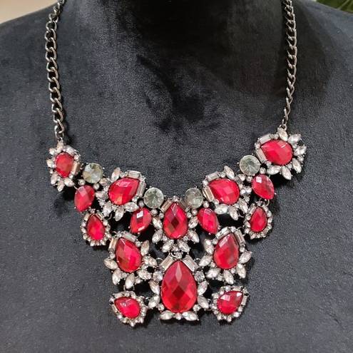 Torrid  Women Red Rhinestones Faceted Crystal Silver Tone Collar Necklace Lobster