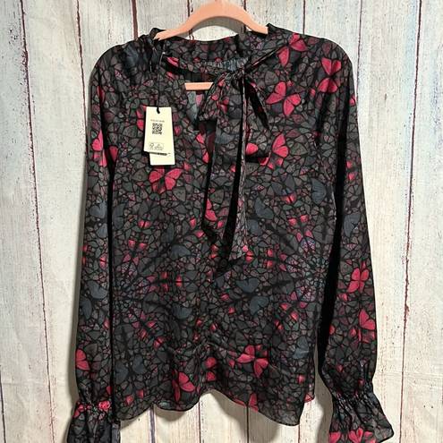 Ted Baker NWT  Heiydii High Neck Satin Butterfly Print Blouse