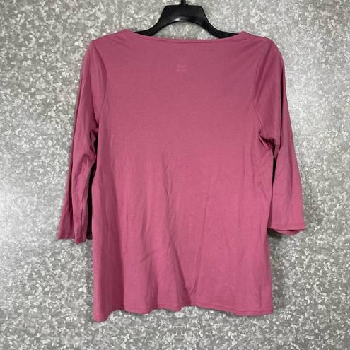 J.Jill  Women's Pink Pima Cotton 3/4 Sleeve V-Neck Top - Size Medium - Casual Tee