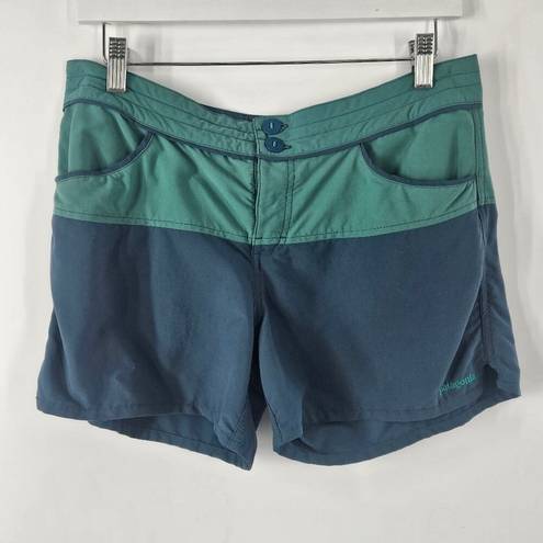 Patagonia  Green Blue Colorblock Meridian Board Swim Shorts Women's Size 8