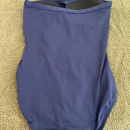 Tommy Bahama  Navy Blue Pearl Shirred Bandeau One-Piece Swimsuit Size 8