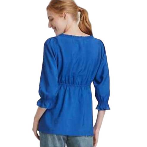 Isabel Maternity  ROYAL BLUE FRONT TIE LONG SLEEVE BLOUSE TOP L