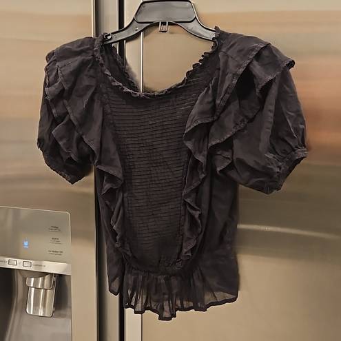 Isabel Marant 💕 ETOILE💕 Black Ruffled Nathan Blouse ~ 100% Cotton Black 34 EU