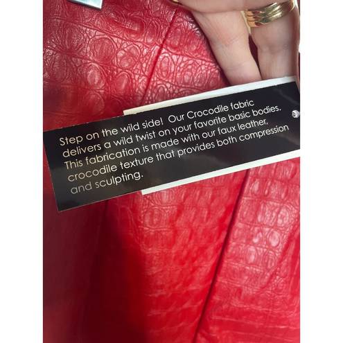 Naked Wardrobe  Women's Size XS Crocodile Midi Skirt Red Vegan Leather Slit NWT