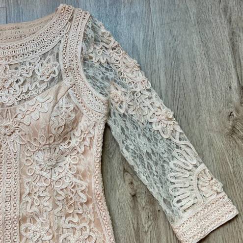 Sue Wong  Blush Pink Lace Bodycon Cocktail Dress Size 8