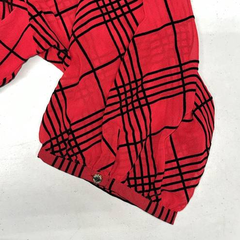 Calvin Klein  NWT Size 3X Red - Black Flocked Velvet Plaid Blouse Top